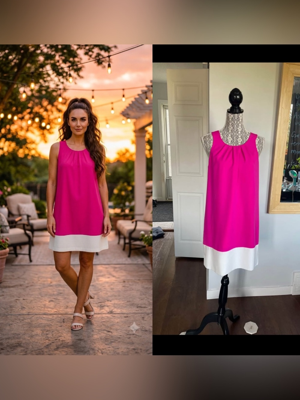 New Oleg Cassini Barbie Bubblegum Pink Coloublock Shift Party Dress. Size 4